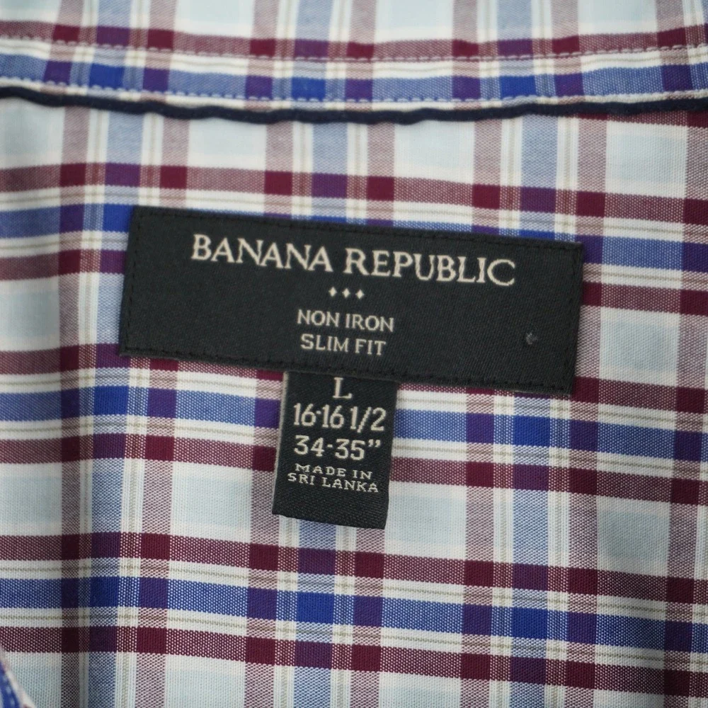 Banana Republic Button Down Shirt Mens Large Multicolor‎ Plaid Non Iron Slim Fit